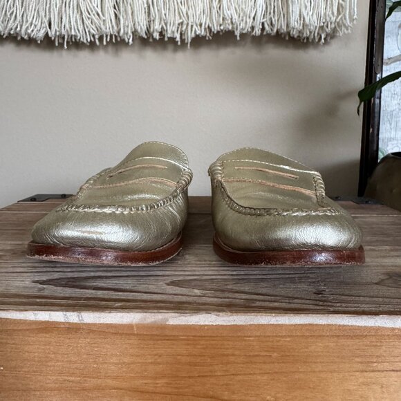 Weejuns by G.H. Bass & Co Metallic Gold Leather Penny Mule Loafer Size 8 - Picture 2 of 13